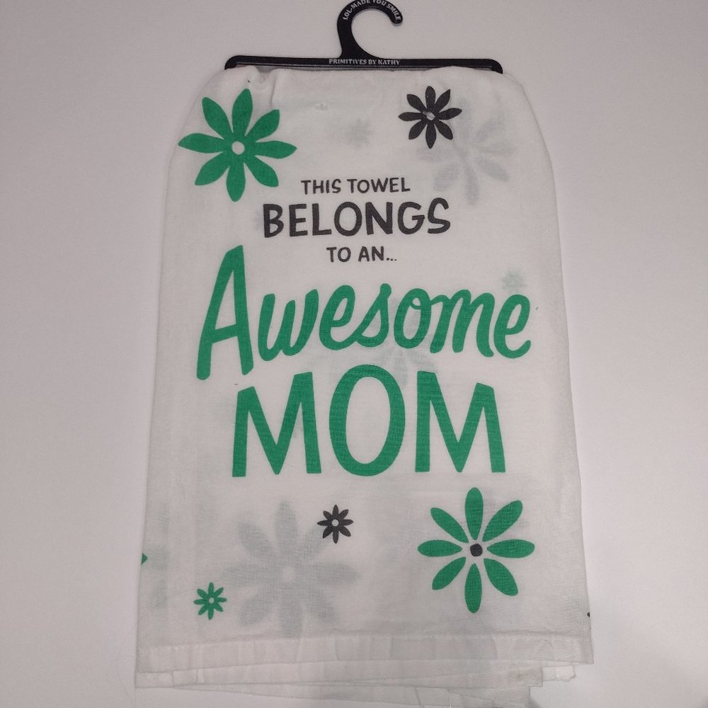 Beautiful  Kitchen Towel - Awesome Mom – White and Green - 28 x 28 in. PBK.